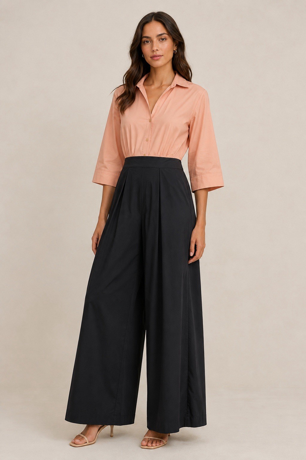 New Staud Jumpsuit Womens 8 Cashew Black Colorblock Wide Leg 3/4 Sleeve Designer