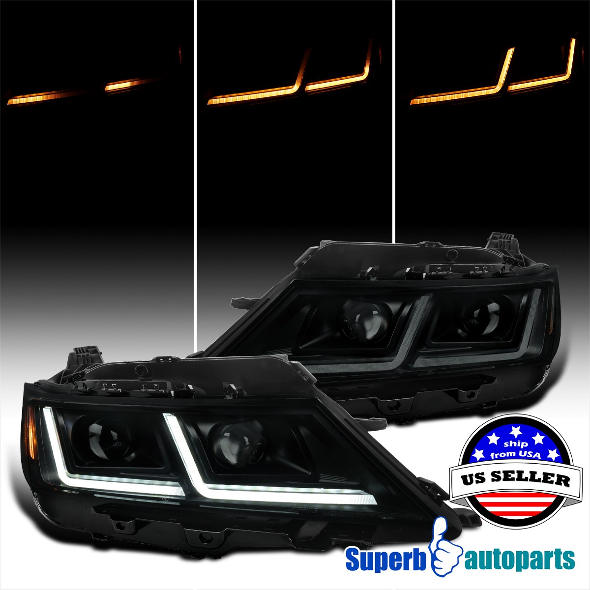 For 2014-2020 Chevy Impala Black Smoke Projector Headlights LED DRL Sequential For 2014-2020 Chevy Impala Black Smoke Projector Headlights LED DRL Sequential