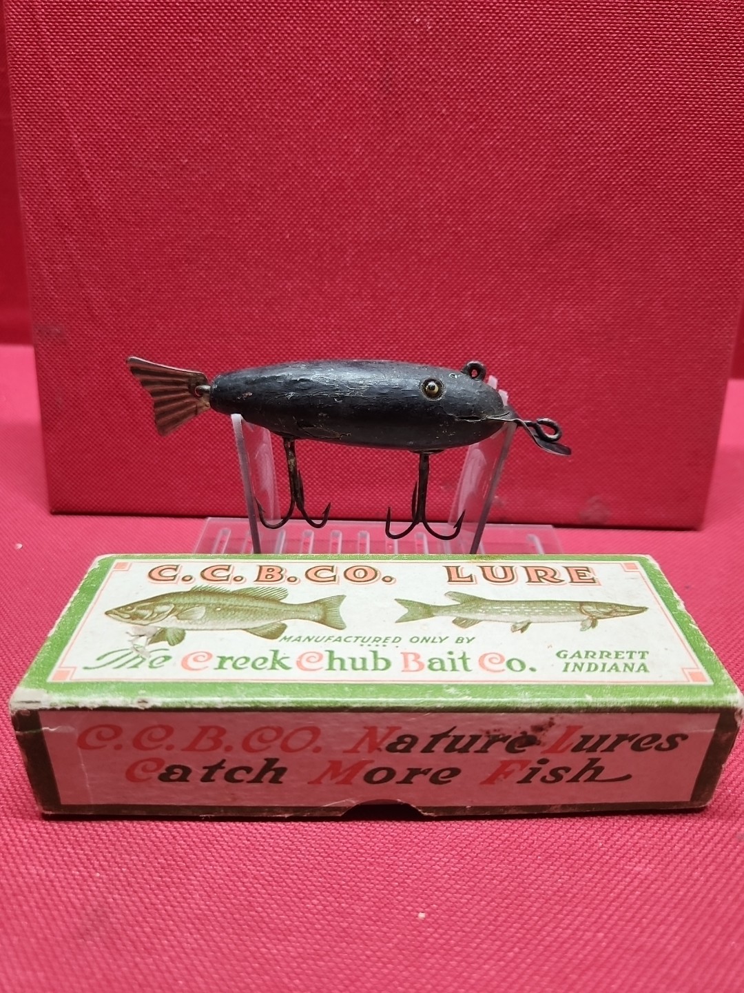 Vintage Early Creek Chub Wag Tail Wood Fishing Lure With Glass Eyes 