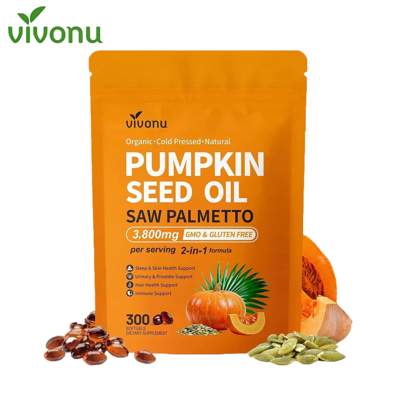 Pumpkin Seed Oil 3800mg with Saw Palmetto 300 Softgels | VivoNu Immune Support