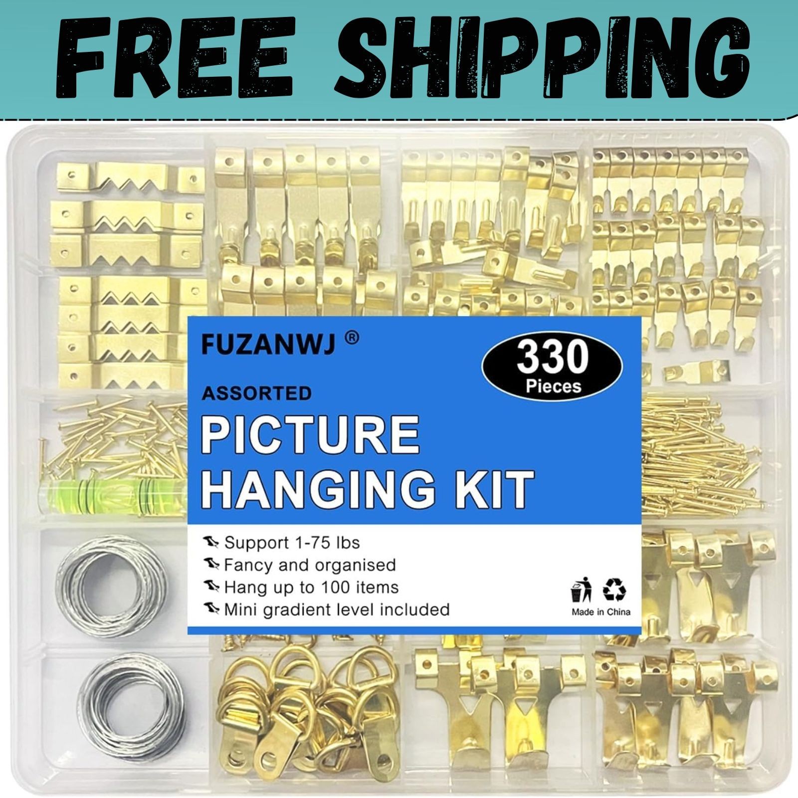 330Pcs Picture Hangers, Picture Hanging Kit, Picture Hanging Hooks Holds 10-75Lb