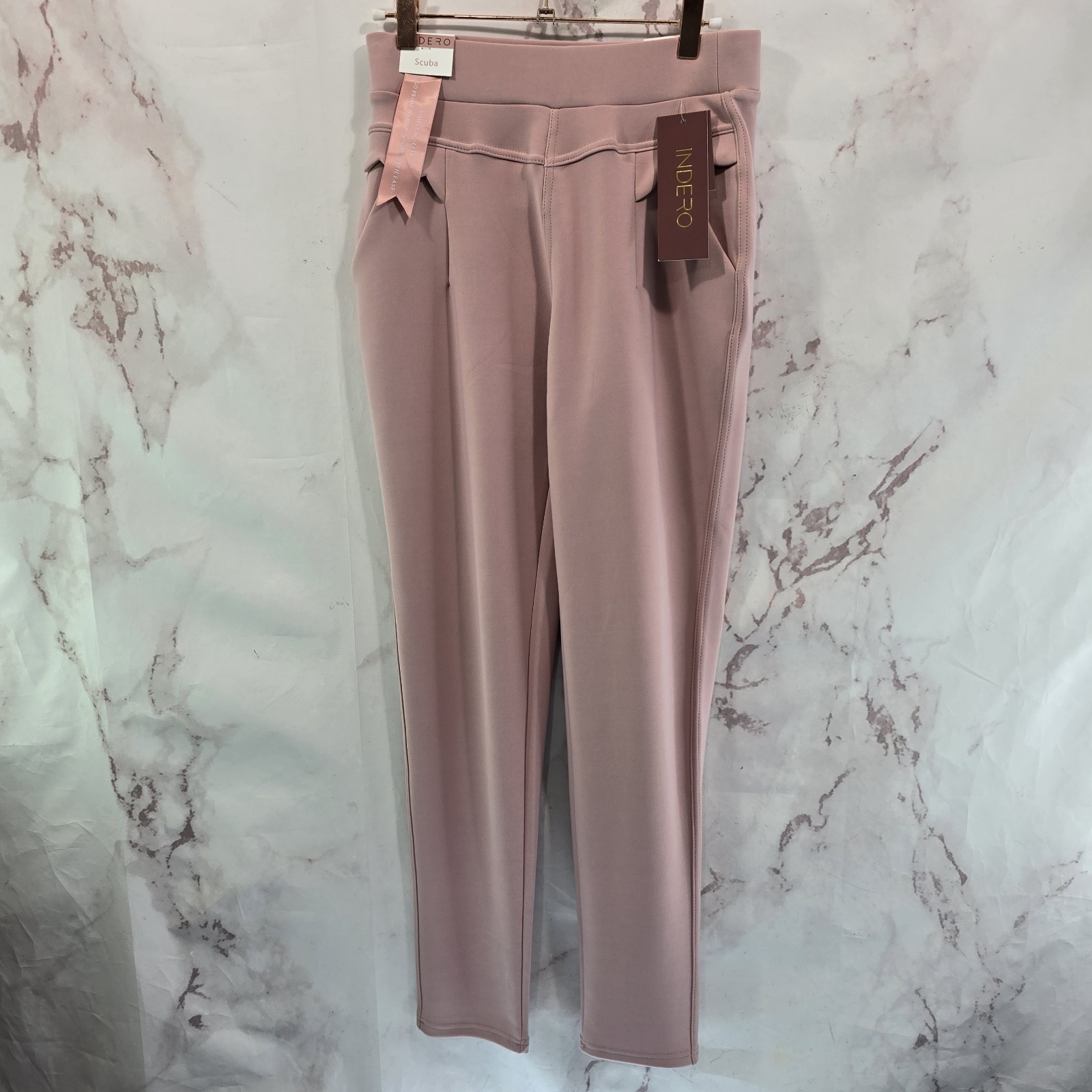 Indero Pants Womens Large XL Light Pink Scuba Knit Scalloped 