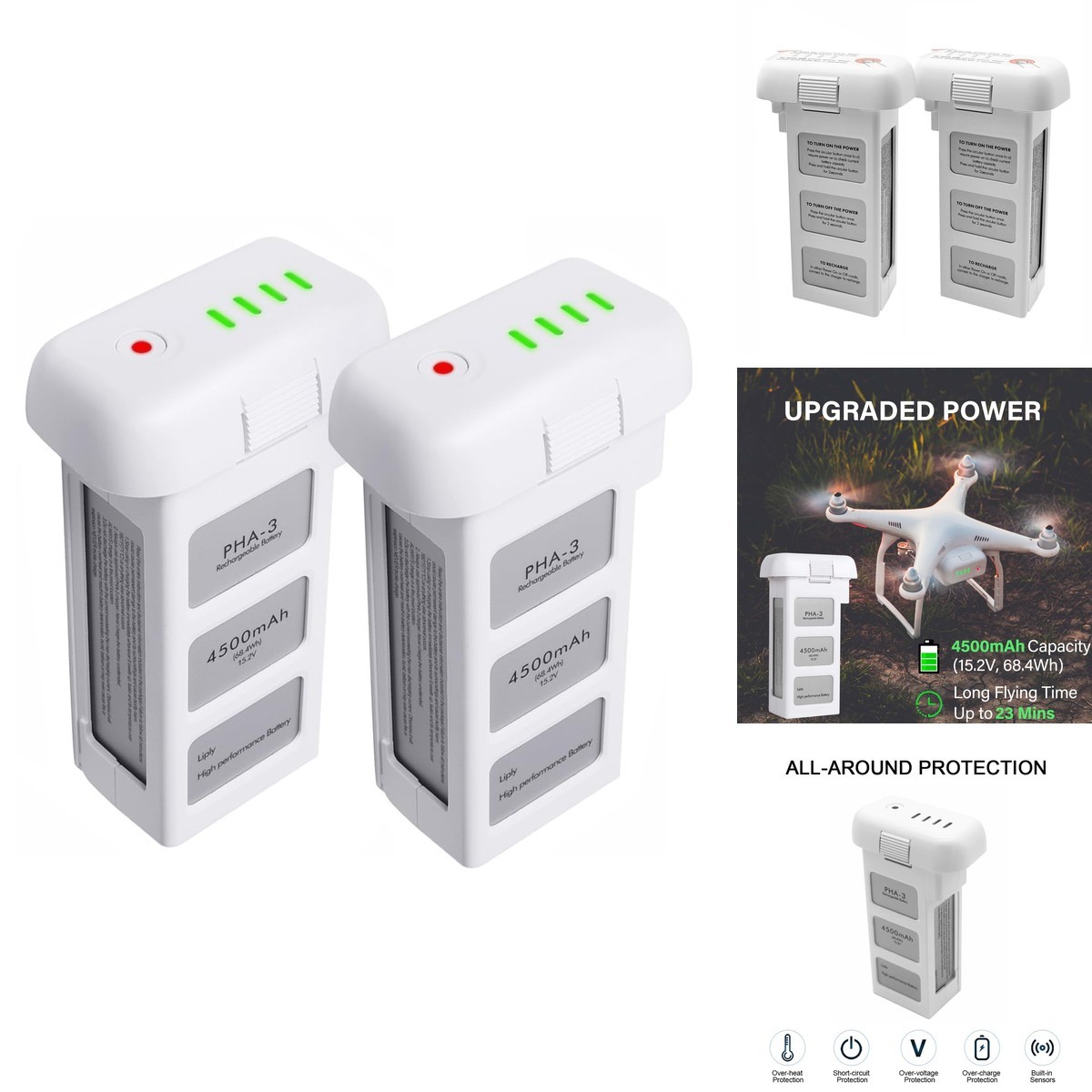 Satonaka Phantom 3 Battery 2 Pack 4500mAh 15.2V for DJI Phantom 3