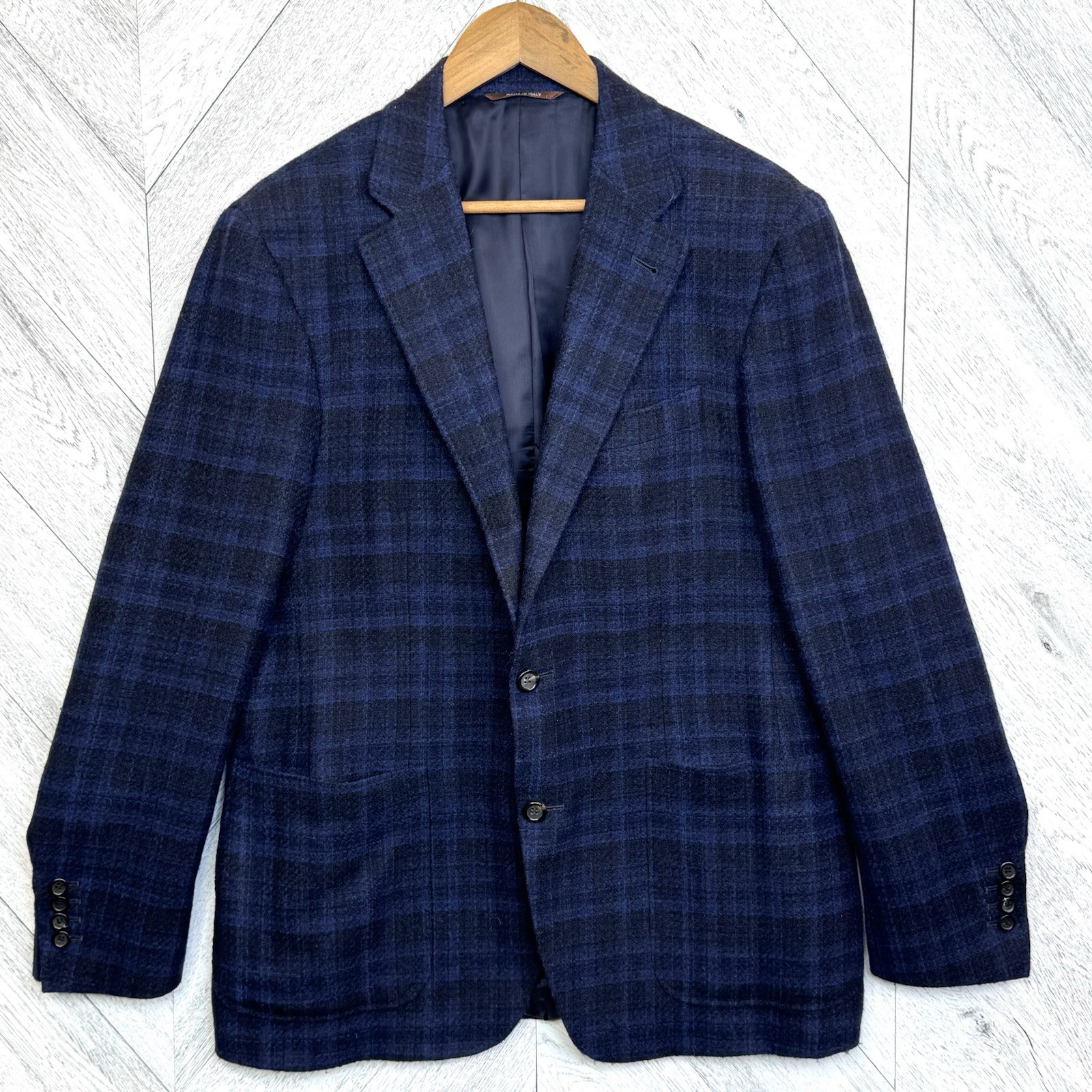 Canali Kei Blazer Sport Coat Jacket Mens 54 (US 44R) Blue Wool Silk Plaid Italy Canali Kei Blazer Sport Coat Jacket Mens 54 (US 44R) Blue Wool Silk Plaid Italy