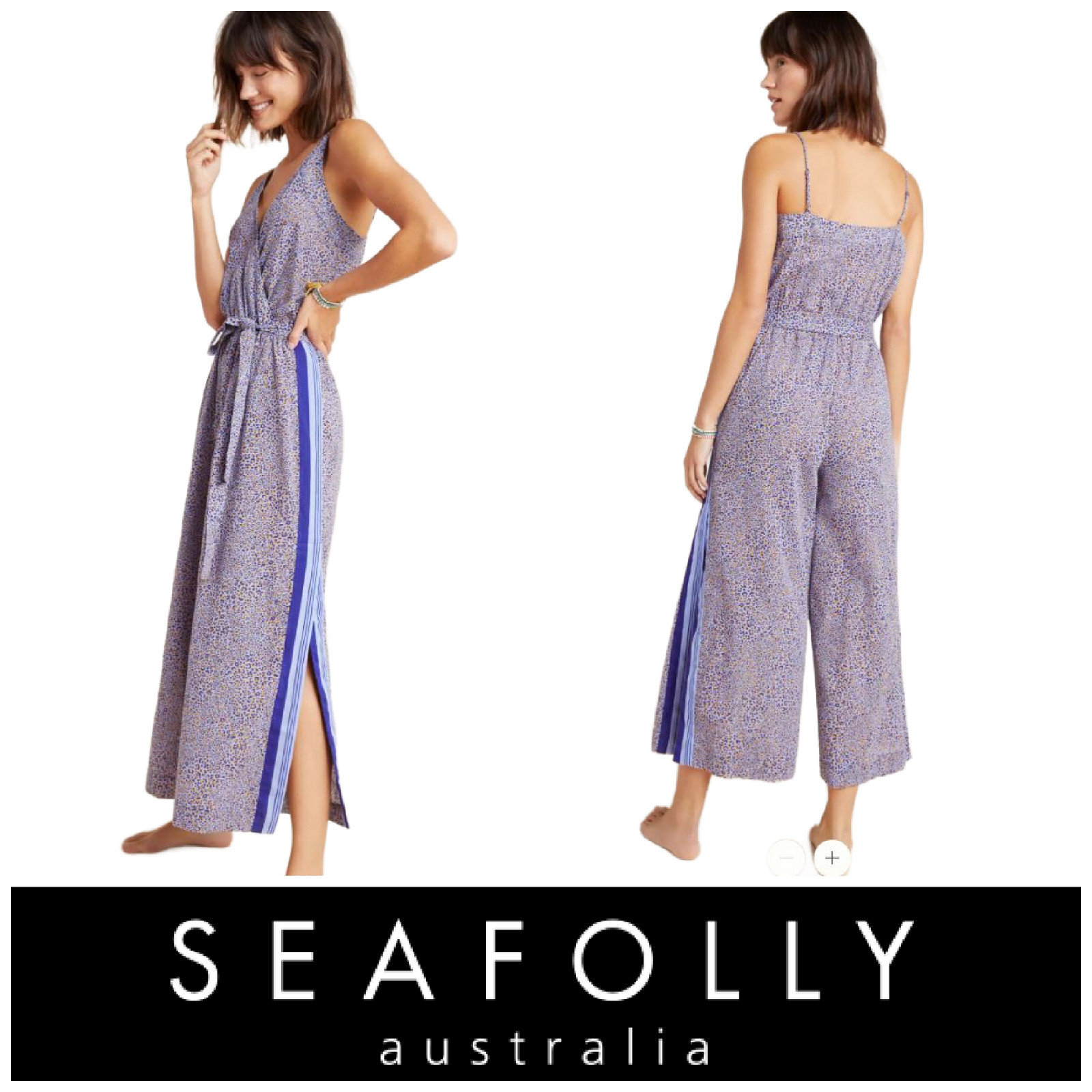 NEW Seafolly Australia Spirit Animal Belted Jumpsuit Sz L Beachy Swim Cover Up NEW Seafolly Australia Spirit Animal Belted Jumpsuit Sz L Beachy Swim Cover Up