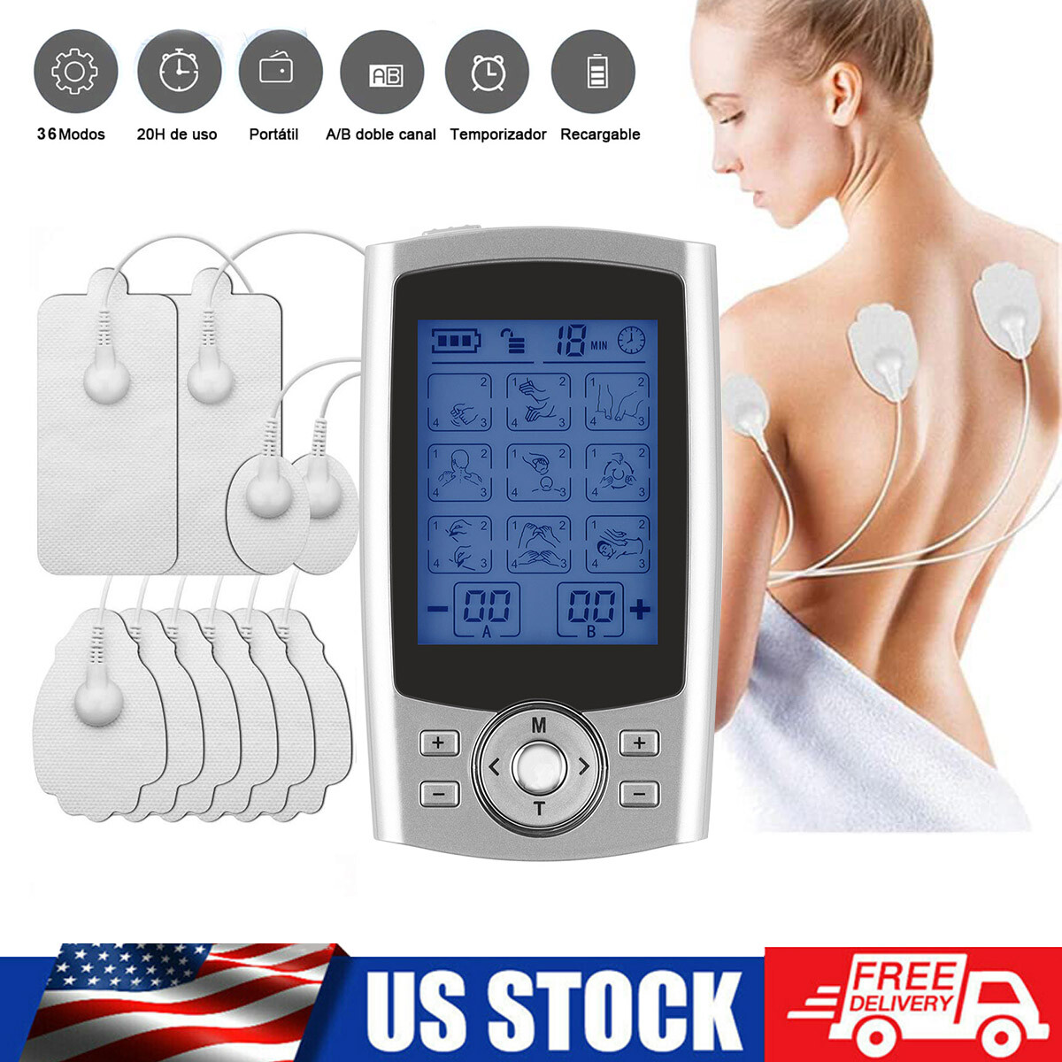 Tens Unit Muscle Stimulator Machine Pulse Massager Therapy Pain Relief 36 Modes~
