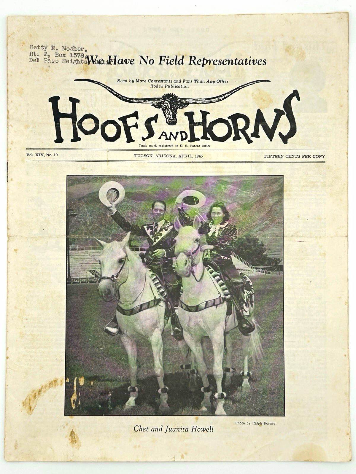 1945 Hoofs and Horns Rodeo Magazine April Chet Juanita Howell Trick Riders 