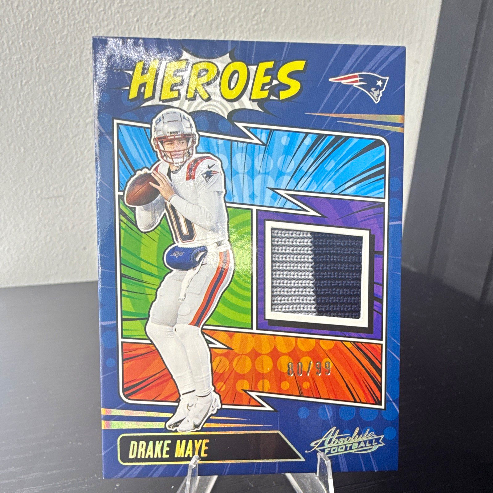 Panini 2025 Absolute Football Drake Maye Patriots AHM-DME Heroes MEM Gold /99