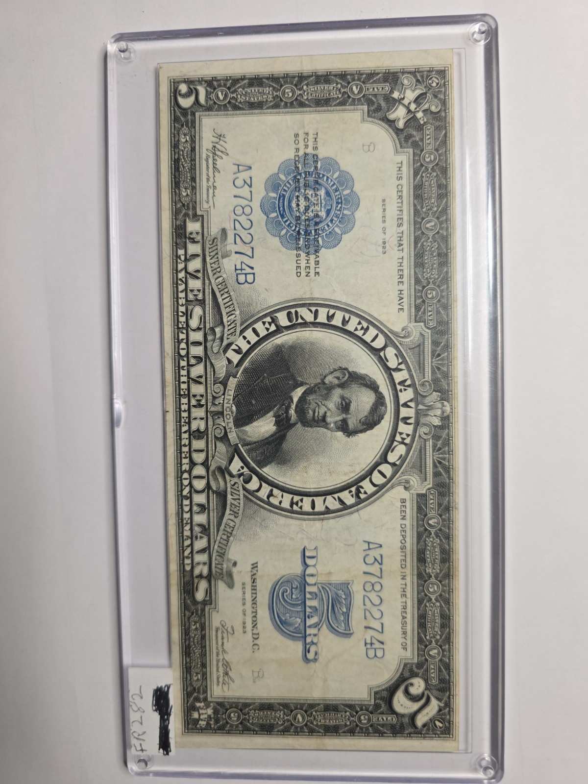 1923 $5 Silver Certificate Fr 282 Lincoln Porthole Note AU Choice Currency