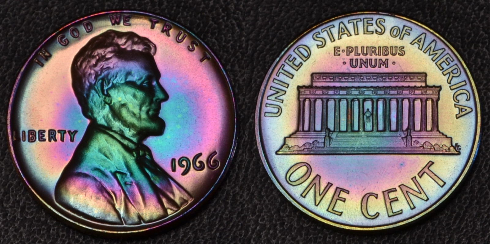 1966-P SMS Lincoln 1 One Cent Rainbow Toning (L66-26) 1966-P SMS Lincoln 1 One Cent Rainbow Toning (L66-26)