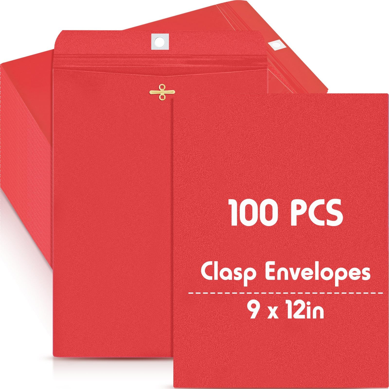 100 Pcs 9 x 12 Inch Red Clasp Manilla Envelopes Mailing