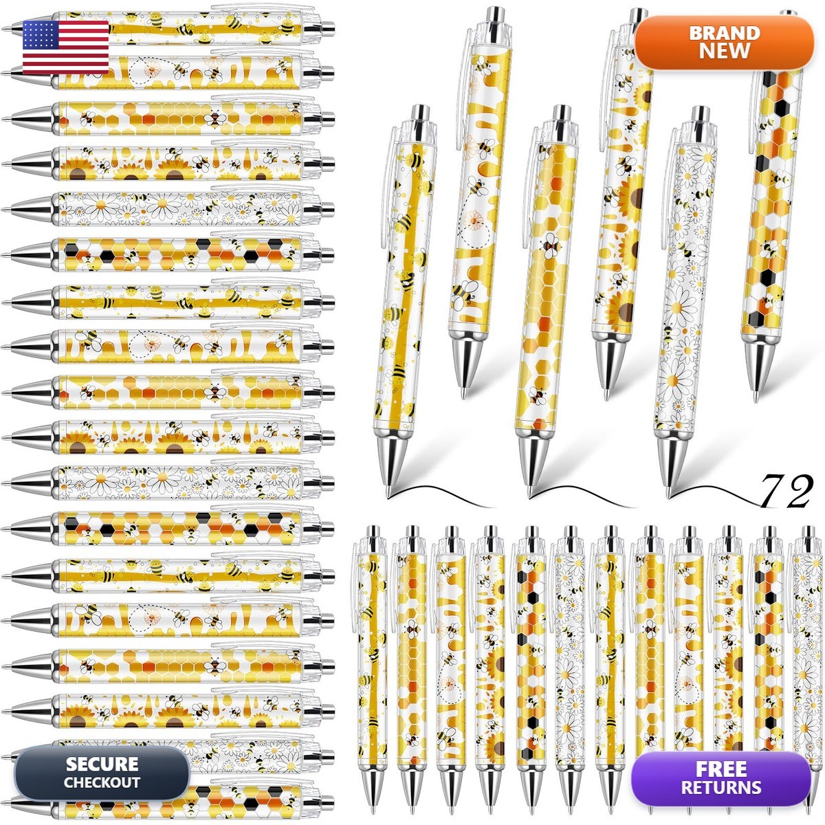 Sayglossy 72 Pcs Bee Pens Black Ink Ballpoint Sayglossy 72 Pcs Bee Pens Black Ink Ballpoint