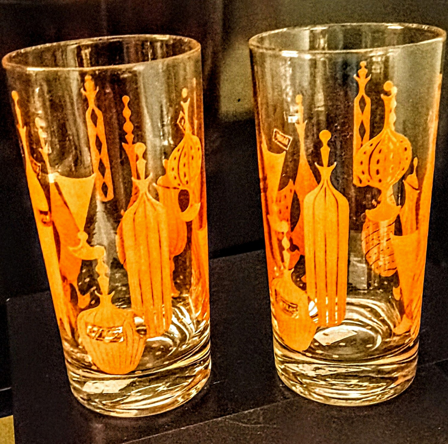 Set of 2 Vintage 1950s-1960s MCM Orange Highball Glasses 12 oz  No defects