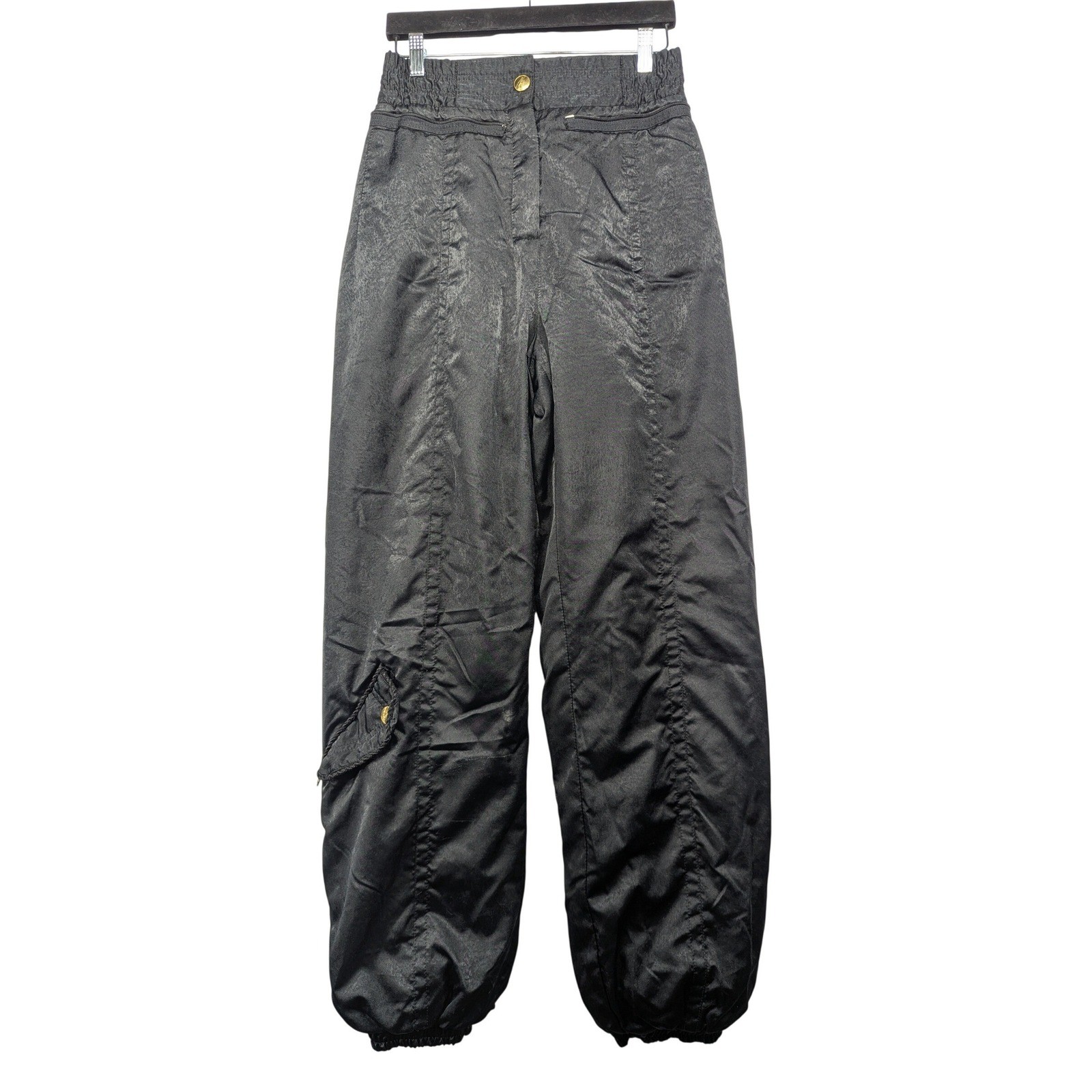 Vintage Skea Black Satin Insulated Ski Pants Made in USA Women Size 12 Retro