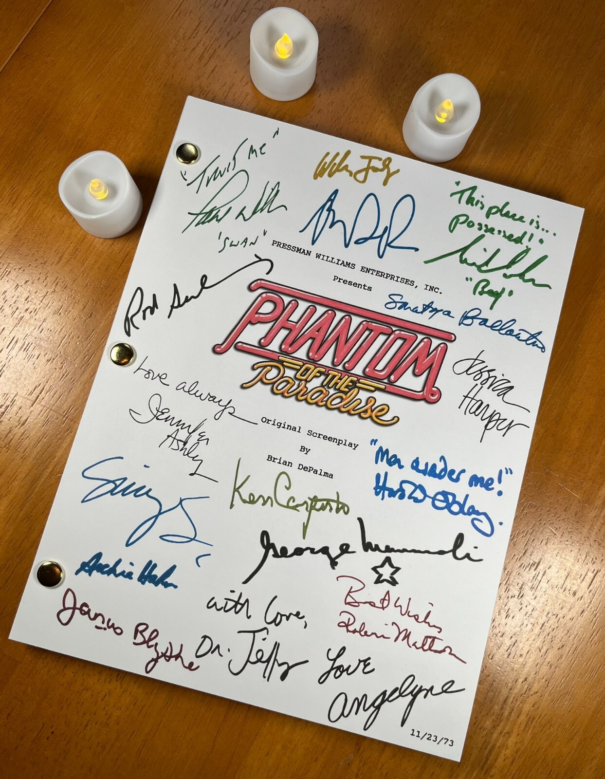 Phantom of the Paradise Script Signed- Autograph Reprints- Brian De Palma