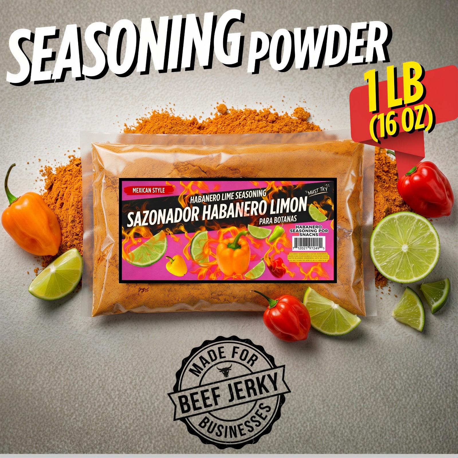Habanero Seasoning Powder 1 LB – Spicy Chili Blend for Corn, Snacks, Beef Jerky 