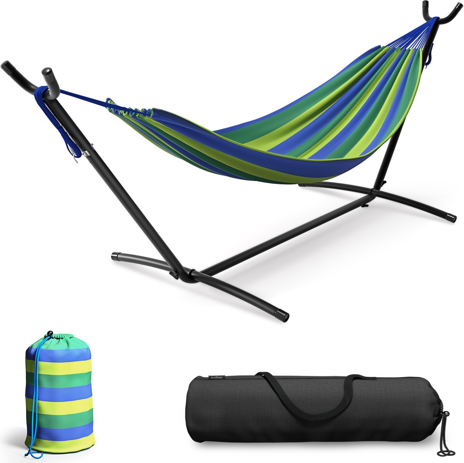 Sorbus Double Hammock w/ Steel Stand, Carry Case, 6 Tension Levels, Blue/Green Sorbus Double Hammock w/ Steel Stand, Carry Case, 6 Tension Levels, Blue/Green