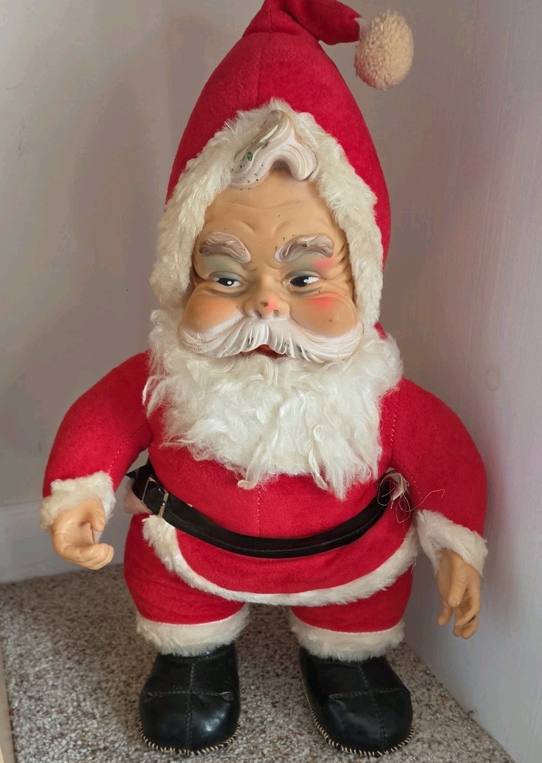 Vintage Rushton Co 1950s Santa Plush Coca Cola Rubber Face Black Boots Vintage Rushton Co 1950s Santa Plush Coca Cola Rubber Face Black Boots