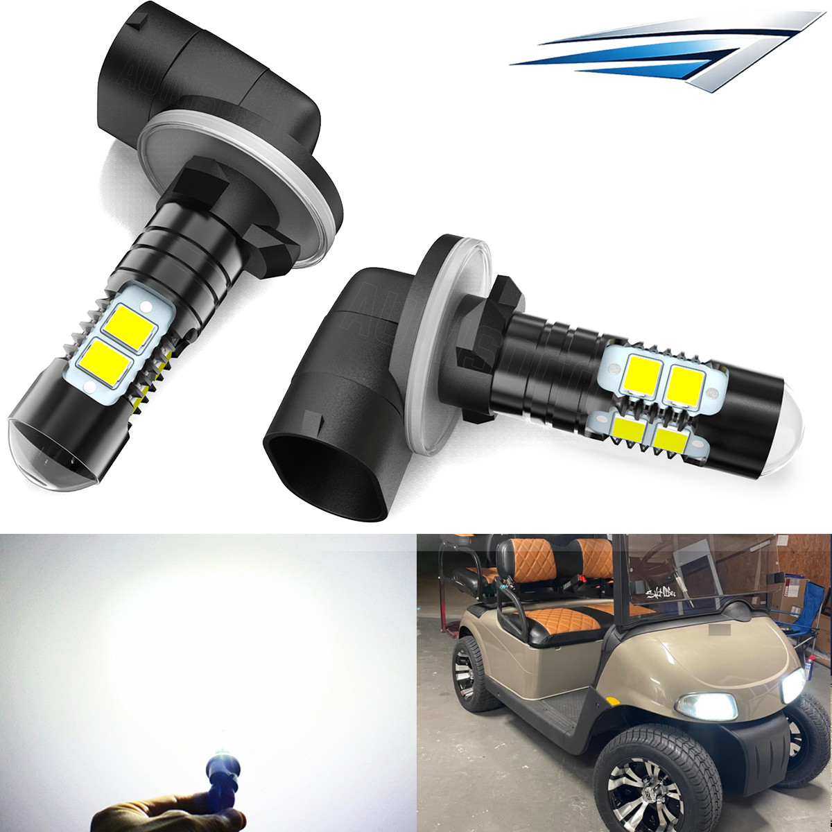 10L0L Golf Cart 12V LED Headlight Bulb for EZGO Club Car DS Precedent, Pack of 2