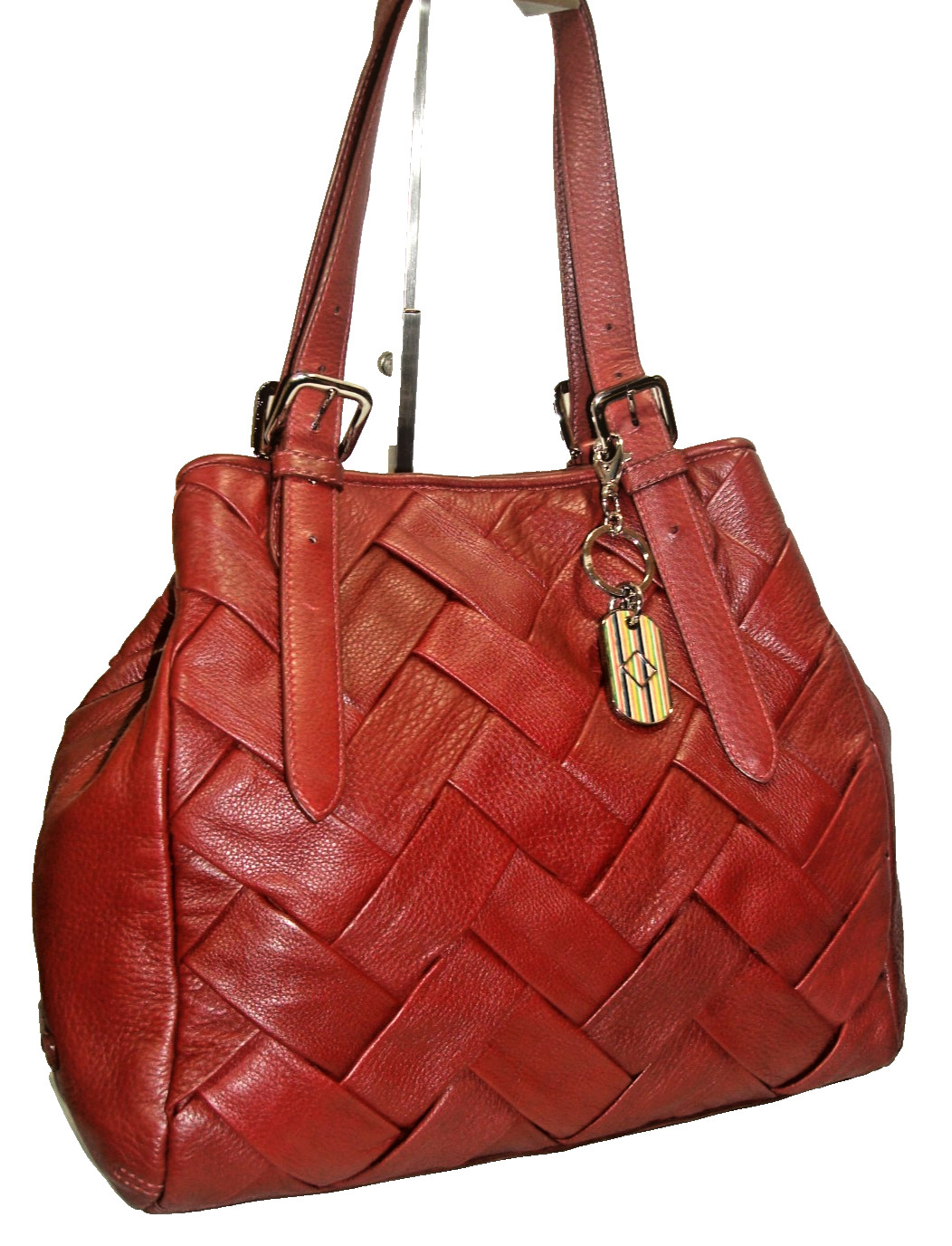 Cole Haan Merlot Woven Soft Leather Prudence Satchel Shoulder Bag+NIB Charm NrMT