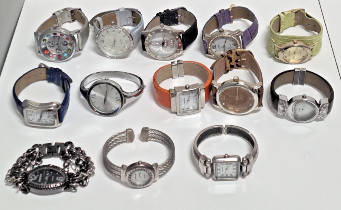 Collection of 13 Chico\'s women\'s quartz wristwatches featuring a variety of fash