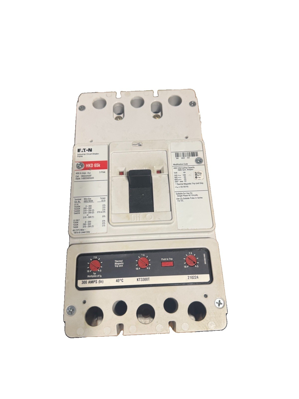 Eaton HKD3400F 400A 600V 3-Pole Cutler Hammer Circuit Breaker *Refurbished*