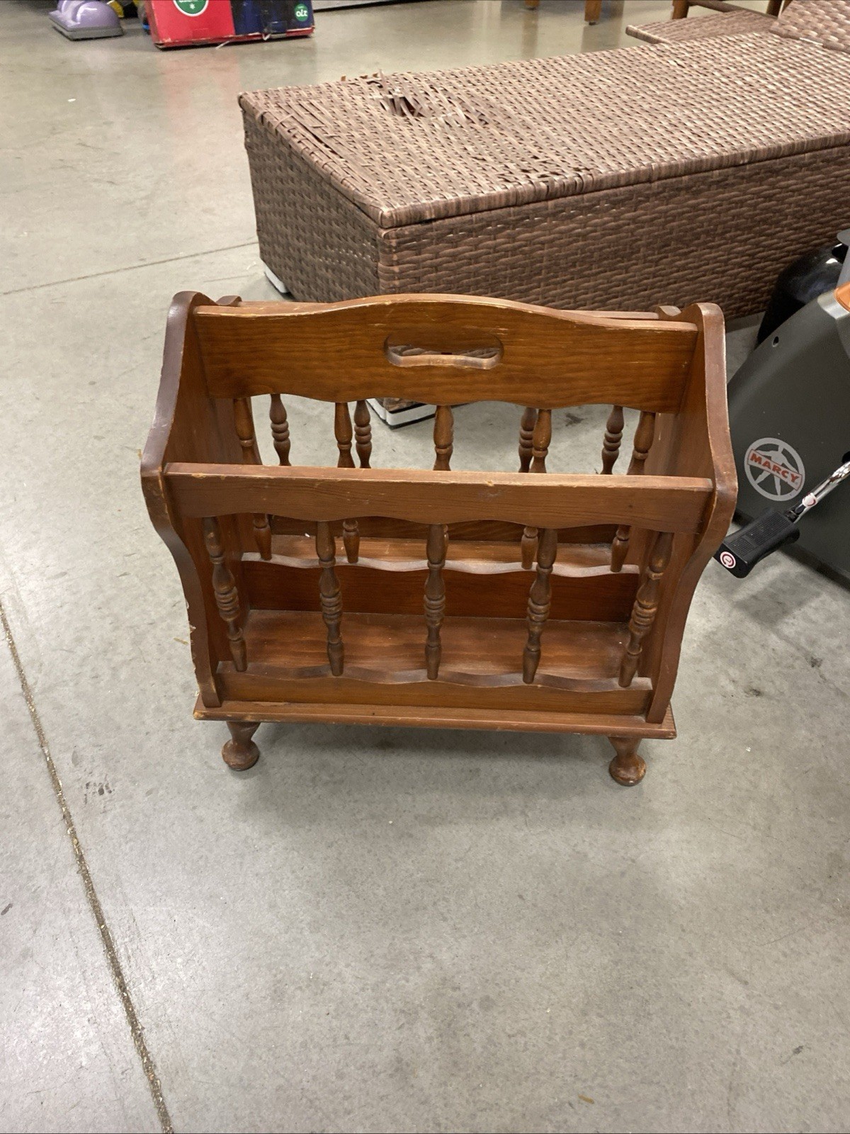 Vintage Wooden Magazine Rack  Handle Rustic