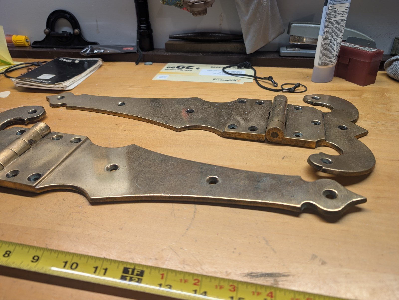 Huge Antique Solid Brass Barn Hinges