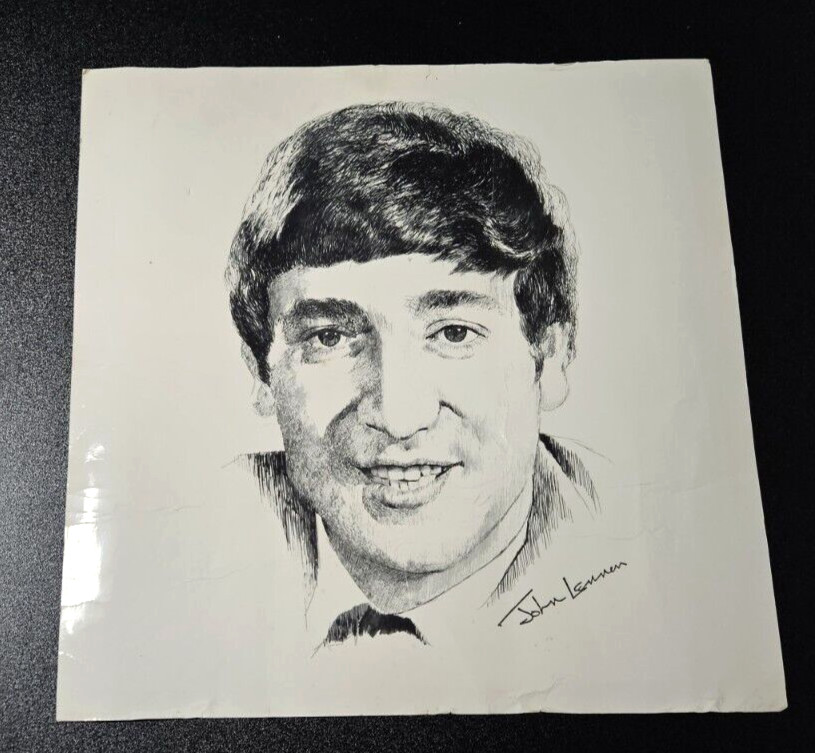 Young John Lennon Sketch Portrait The Fab Four Beatles 12.5 by 12.5 Inches