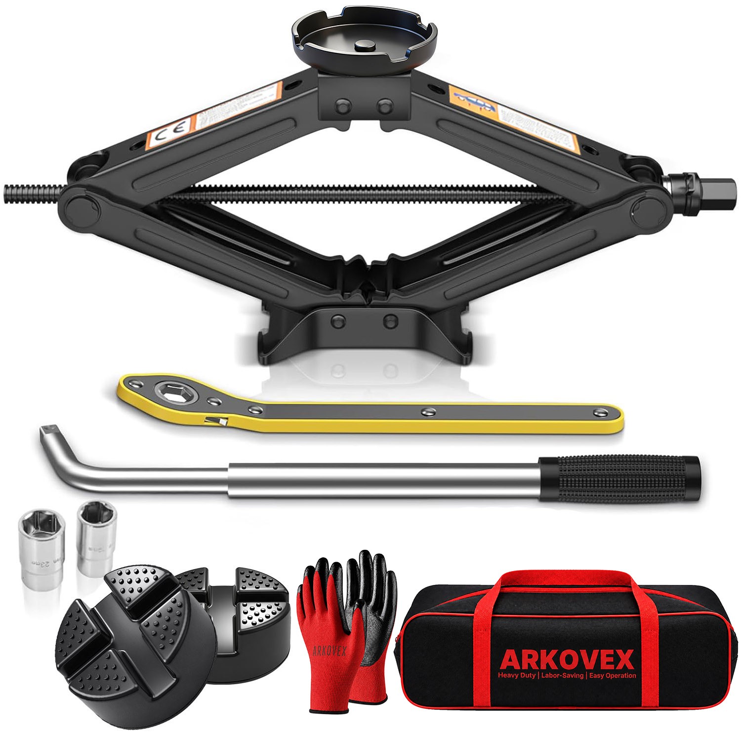 3 Ton Scissor Jack Rubber Pad Car Tire Lift Jack Wheel Lug Wrench Emergency Tool