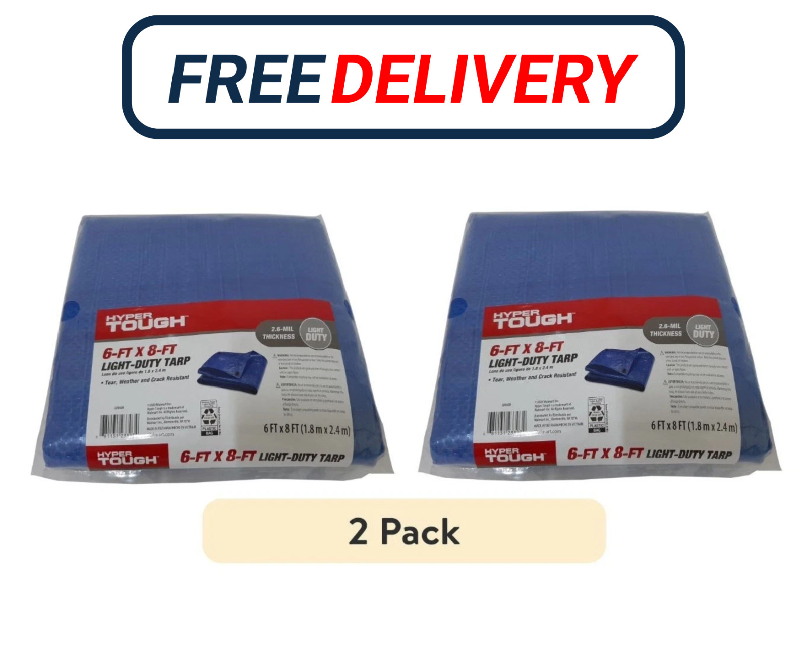 2Pack Hyper Tough Weather Resistant Light Duty 6 x 8\' Polyethylene Tarp.