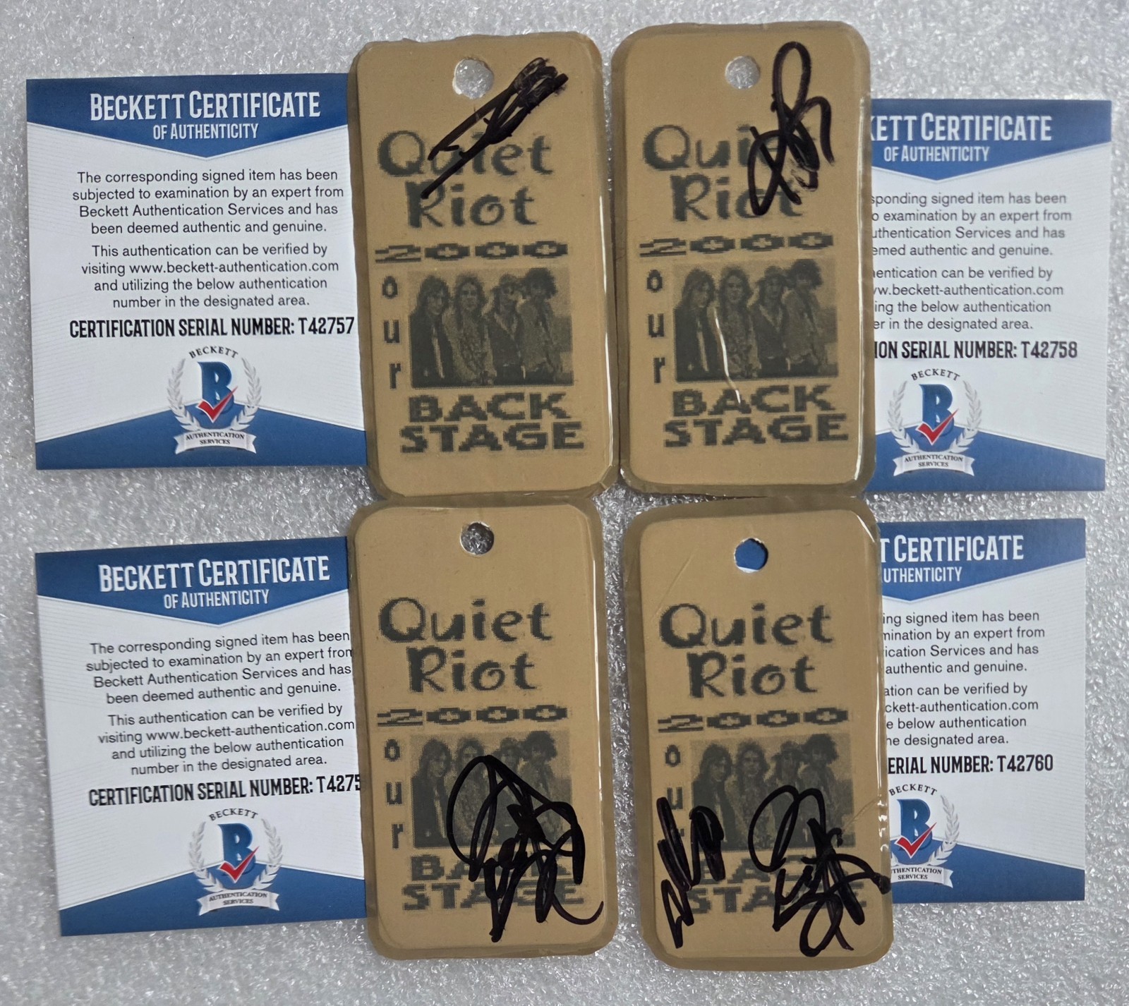 QUIET RIOT LOT OF 4 SIGNED PASSES BECKETT COA AUTOGRAPHED BAND PRESENT GIFT RARE