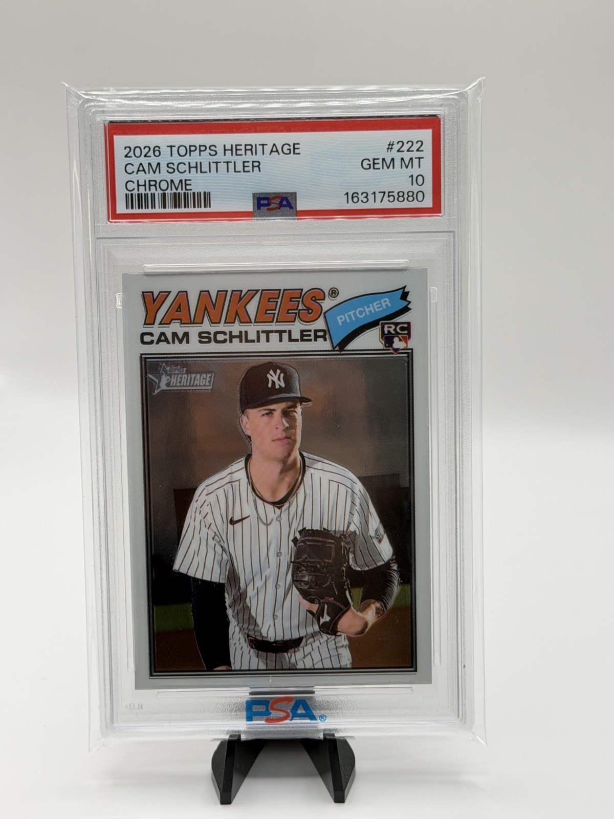 2026 Topps Heritage Chrome Cam Schlittler RC, #222 Yankees PSA10 POP10 2026 Topps Heritage Chrome Cam Schlittler RC, #222 Yankees PSA10 POP10