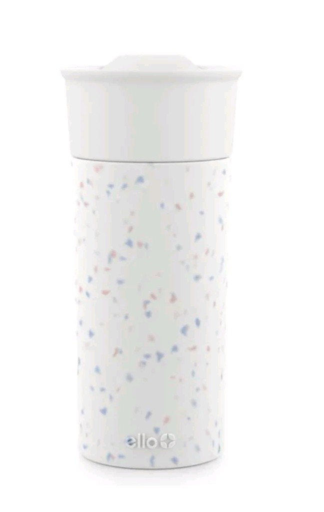 Ello Ogden Ceramic Travel Tumbler 16oz White Multicolor Specks/BPA Lid Insulated