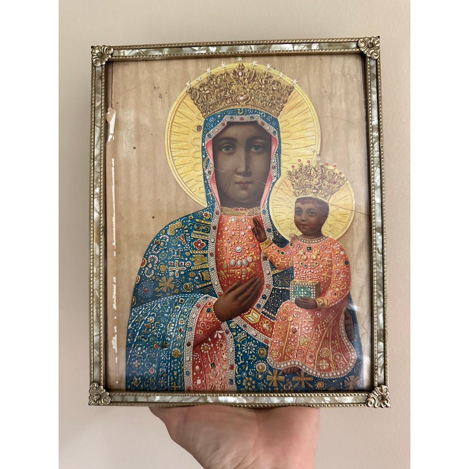 Vintage Our Lady Of Czestochowa Black Virgin Mary Madonna w/ baby framed 10x8” Vintage Our Lady Of Czestochowa Black Virgin Mary Madonna w/ baby framed 10x8”
