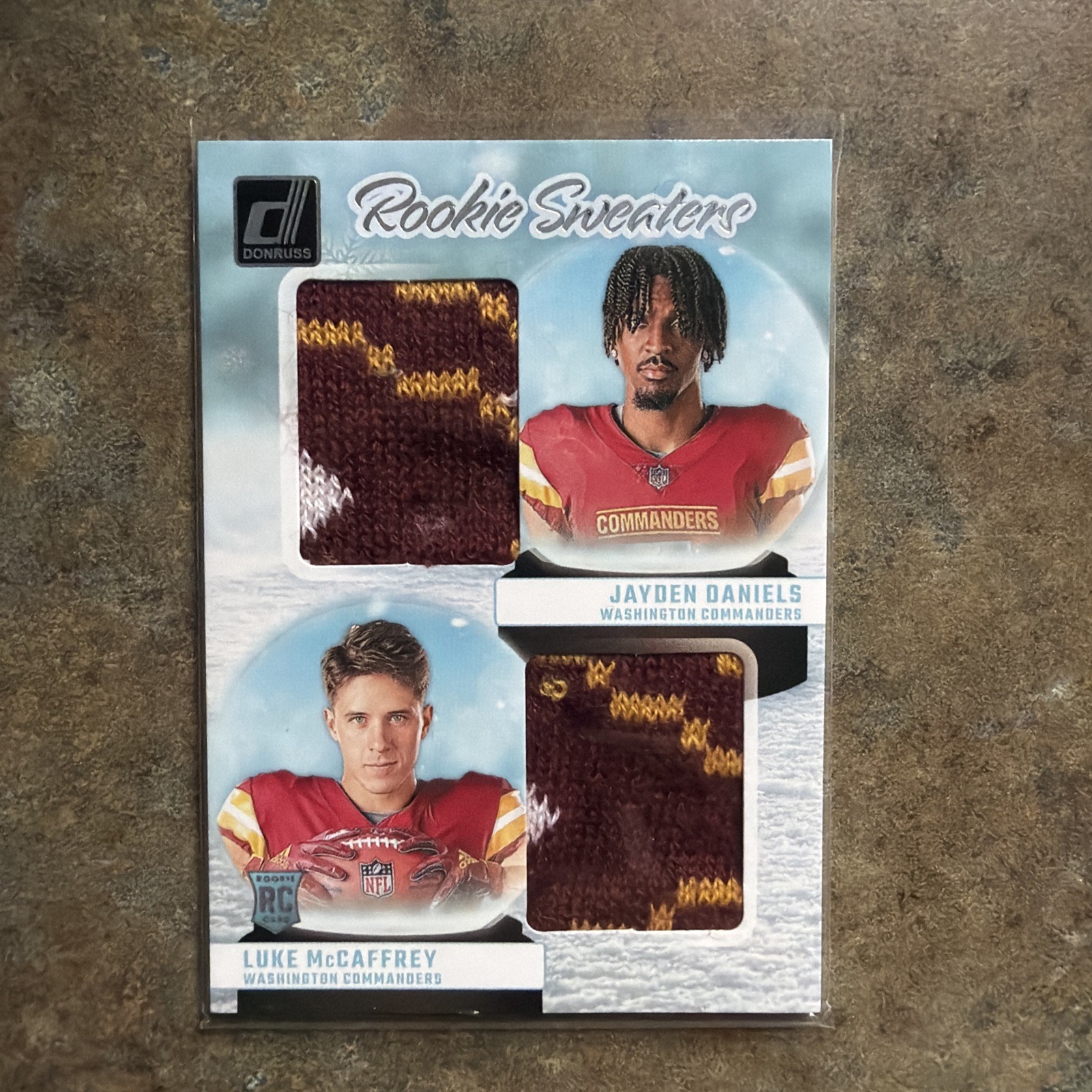 2024 Panini Donruss - Rookie Holiday Sweaters Dual Daniels, McCaffrey #RHD-WAS 2024 Panini Donruss - Rookie Holiday Sweaters Dual Daniels, McCaffrey #RHD-WAS