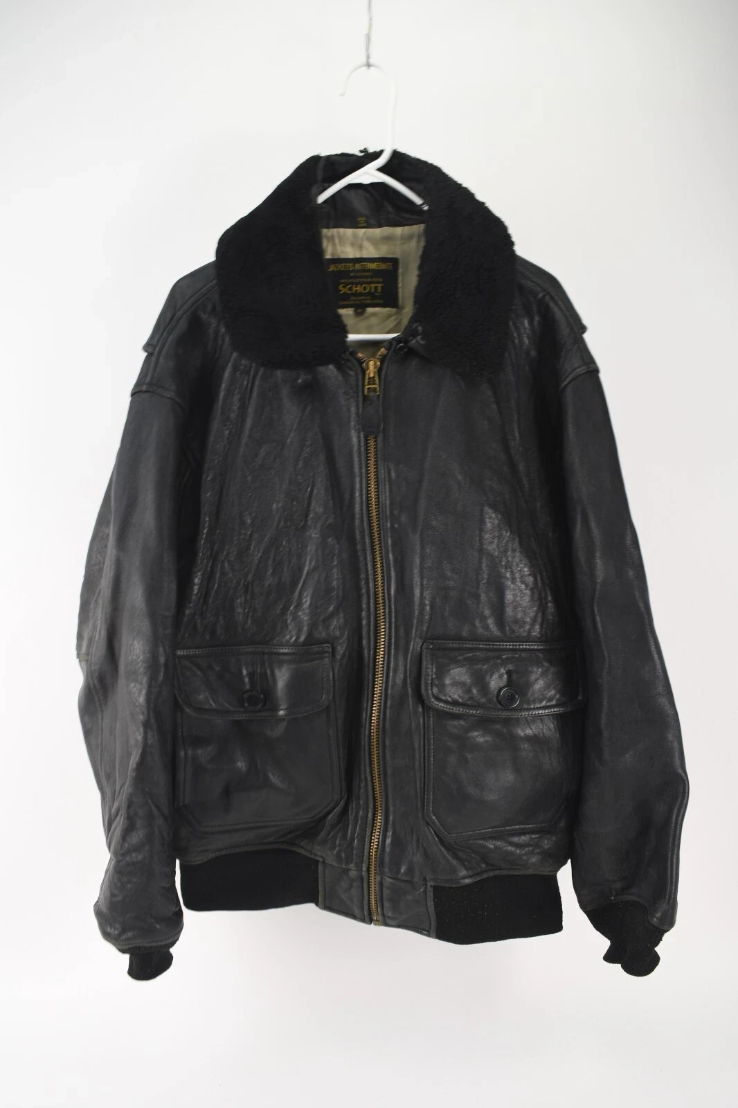 VTG Schott Mens Black G-1 US Navy Leather Jacket Origin Korea Size XL