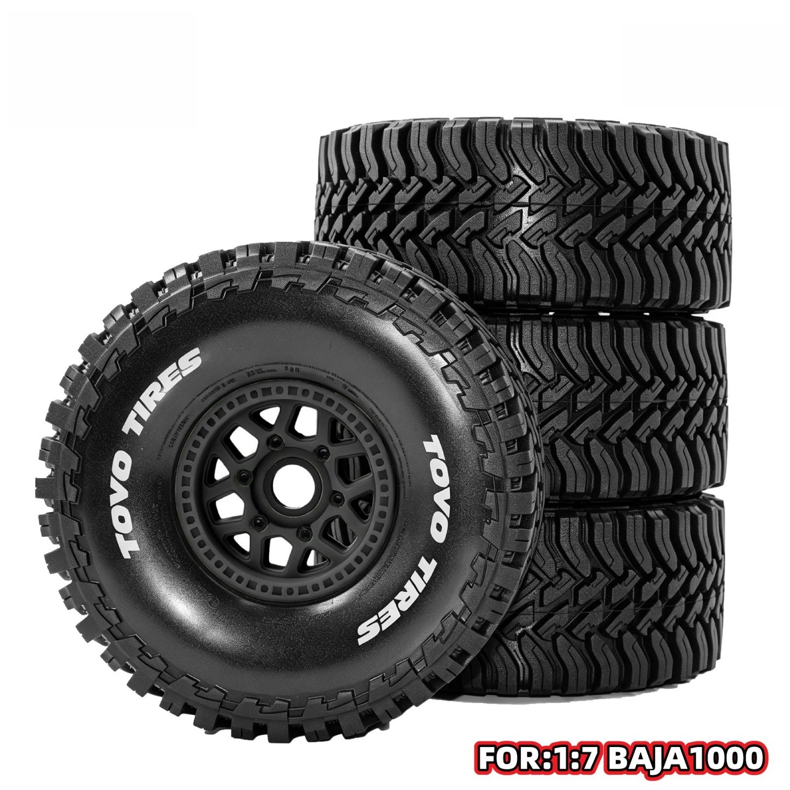 SCT KMC Wheels MT Tires for Arrma MOJAVE UDR FSR DF7 FMS Ford 1/7 4pcs