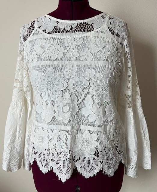 ADIVA Women Ivory Crochet Lace top Blouse Size M NEW