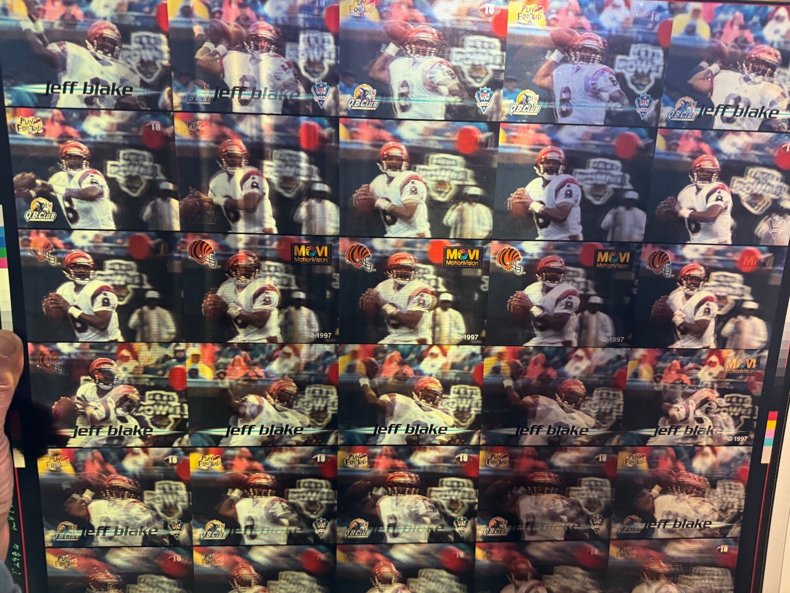 1997 Movi Motionvision Jeff Blake Bengals LENTICULAR Uncut Sheet Very Rare