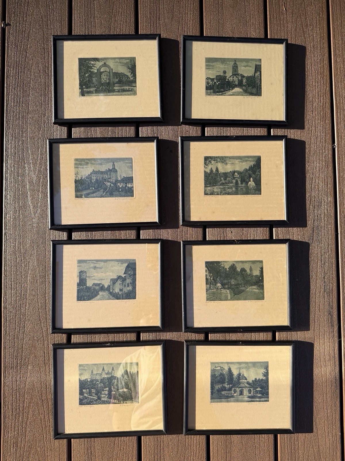 Set of 8 Hand Signed German Architectural Etchings Bad Wildungen Views 1930–1950