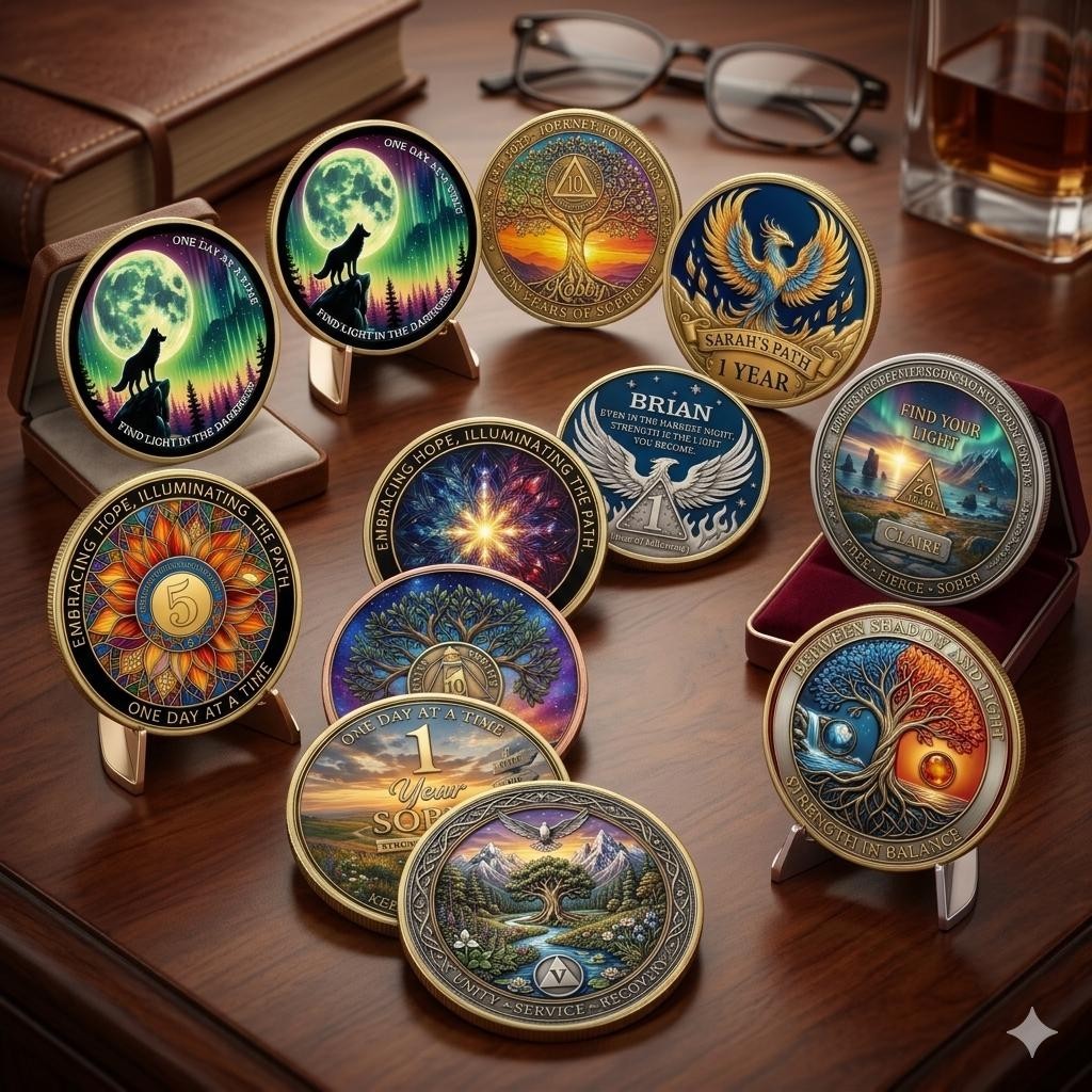 Personalized Sobriety Coin Custom AA Medallion Recovery Anniversary Chip Gift 2D
