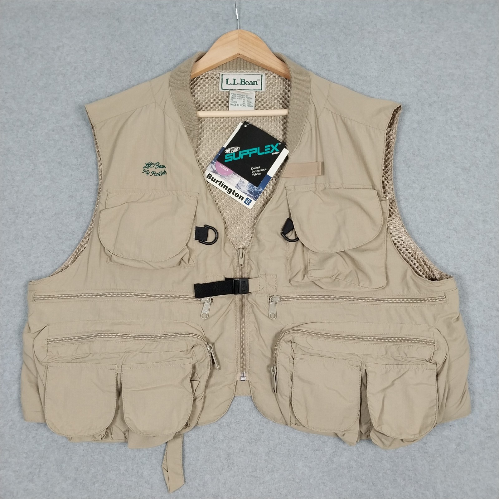 Vintage LL Bean Fly Fishing Vest Mens Large Tan Pockets Outdoors Deadstock 90s