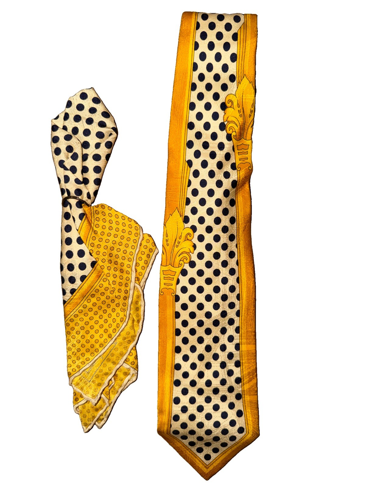 NWT Vitaliano Pancaldi Polka Dot Necktie and Matching Pocket Square