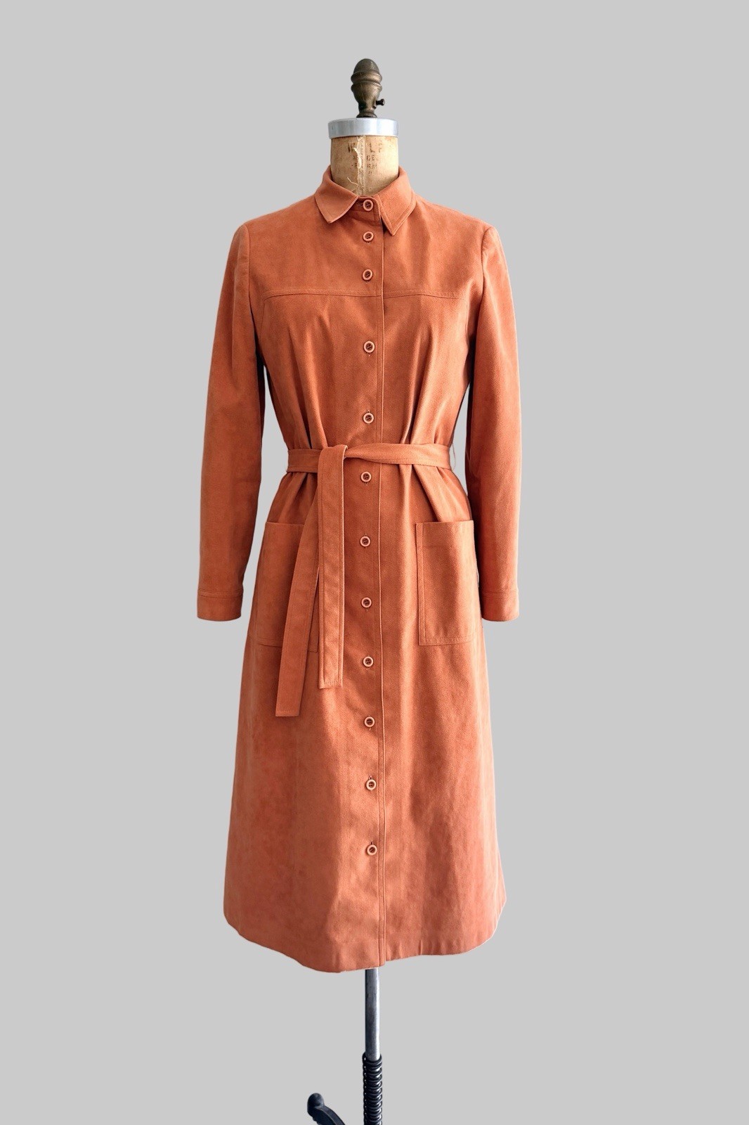 Vintage 1970S Apricot Ultra Suede Shirt Dress Ultrasuede