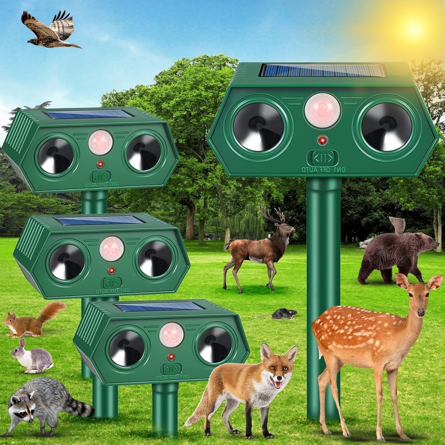 4/6/8Pack Solar Ultrasonic Animal Repellent Dog Skunk Deer Raccoon For Garden