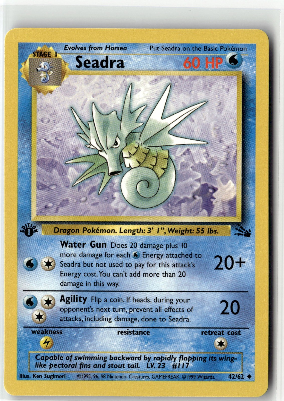 Seadra Uncommon Fossil 42/62 1st Edition NM Seadra Uncommon Fossil 42/62 1st Edition NM