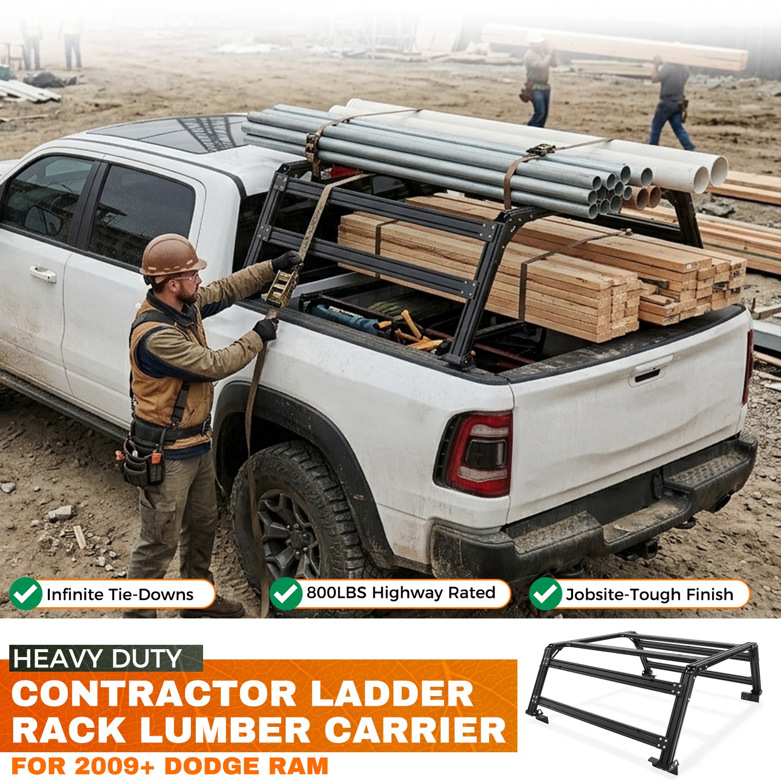 TRUMGETA Overland Pickup Truck Bed Ladder Rack Cargo Carrier for 2009+ Dodge RAM