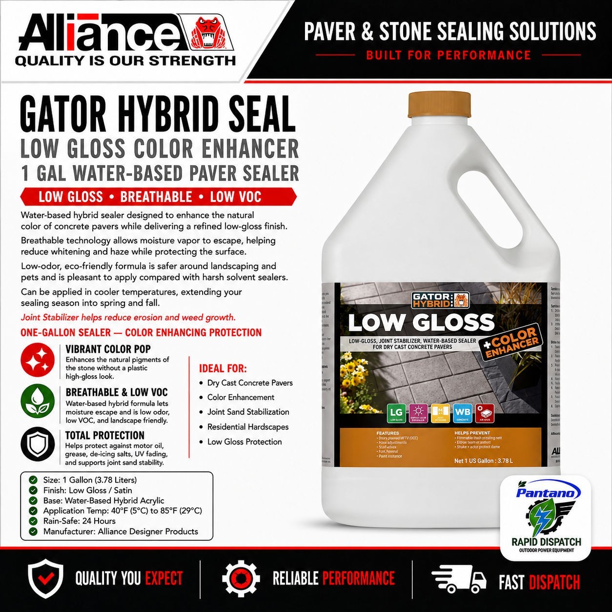 Gator Hybrid Seal Low Gloss Color Enhancer 1 Gal | Water Based Paver Sealer