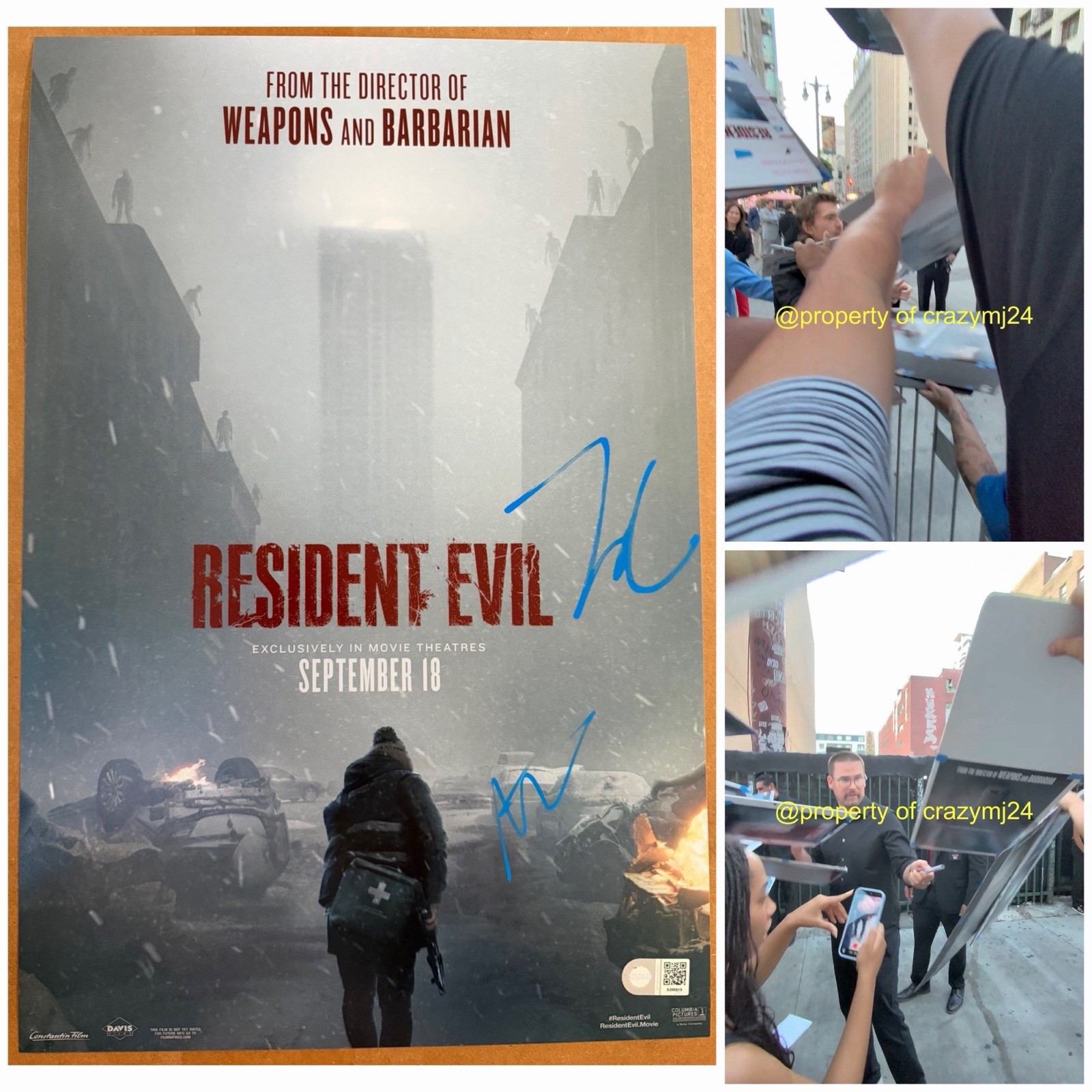 Austin Abrams Zach Cregger Signed Resident Evil 12x18 Poster Autograph SWAU COA